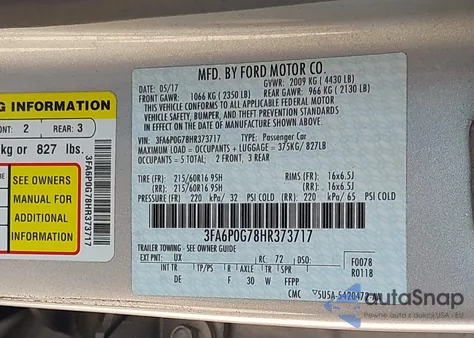 2017 Ford Fusion S из США, поврежденный, VIN 3FA6P0G78HR373717